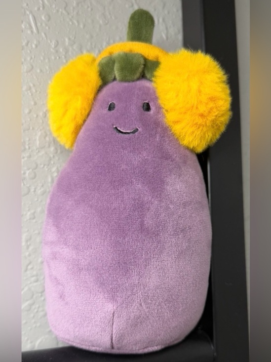 Jellycat Other - Collectible Jellycat Purple Eggplant Plush with Yellow Pom Earmuffs NWT